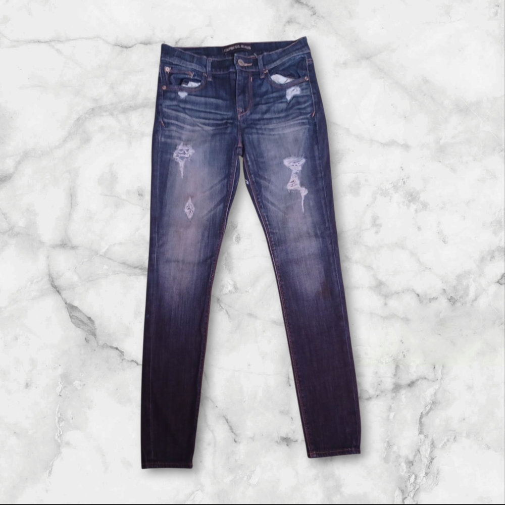 Express Skinny Blue Jeans with Ombré Wash Size 4 R Legging Mid Rise